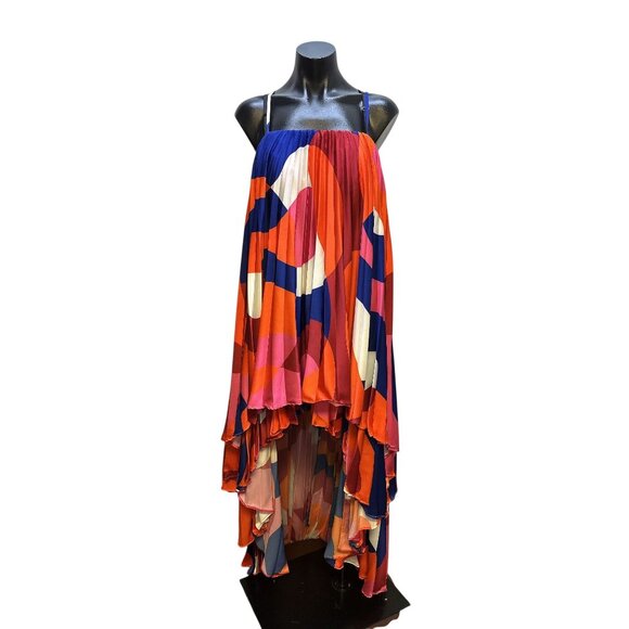 Hutch Bold Multicolor Pleated High-Low Dress w/Adjustable Straps - Picture 1 of 9